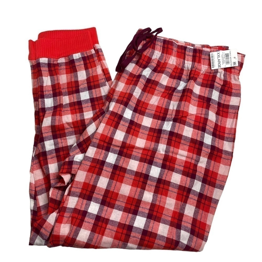 Jenni Cotton Flannel Plaid Pajama Pants Cabin Plaid White Red Purple XXL New